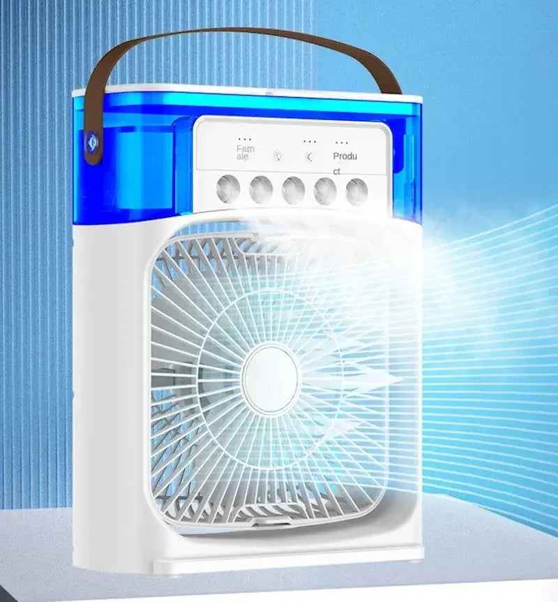 Portable Air Conditioner Fan, Mini Evaporative Air Cooler with 7 Colors LED Light, 3 Wind Speeds and 3 Spray Modes for Your Desk, Nightstand, or Coffee Table